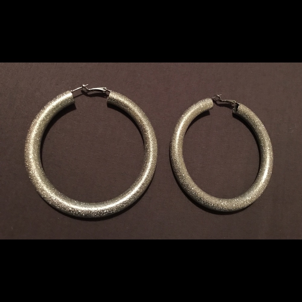 bebe Silver Sparkly Hoop Earrings